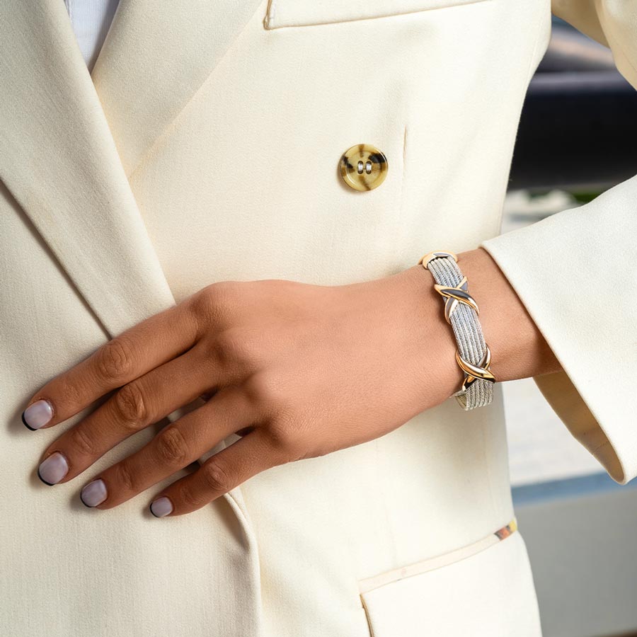 دستبند طلا زنانه ظریف دو رنگ