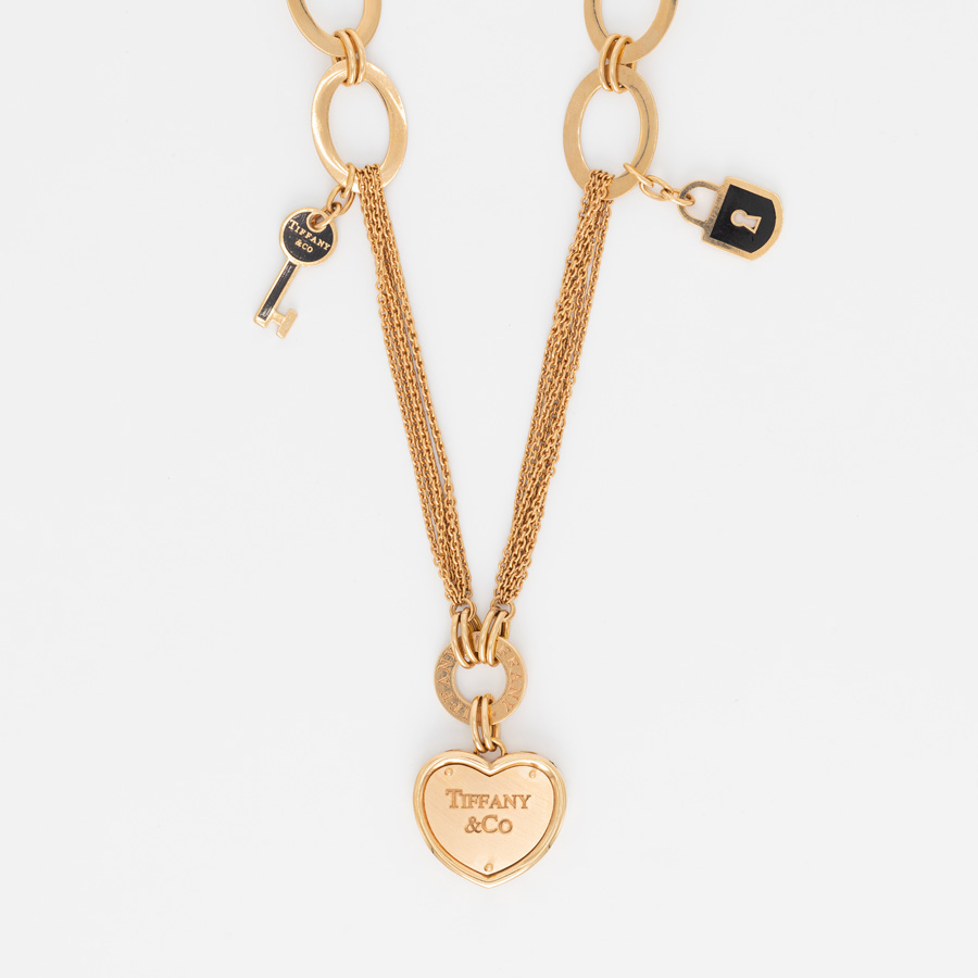گردنبند طلا زنانه قلب دورو و آویز کلید قفل تیفانی