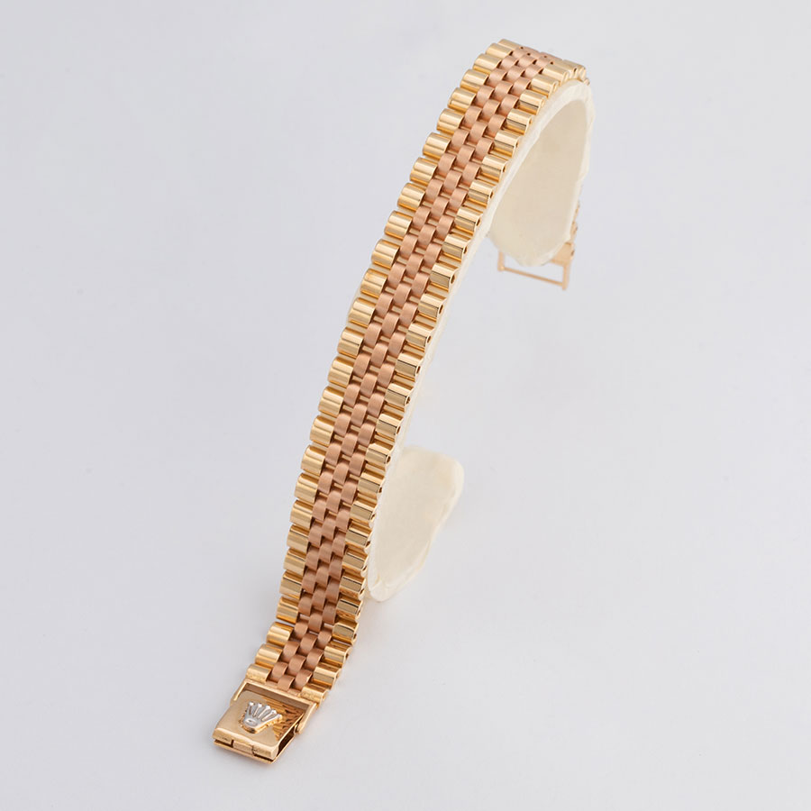 دستبند طلا زنانه رولکسی طلایی رزگلد پهن