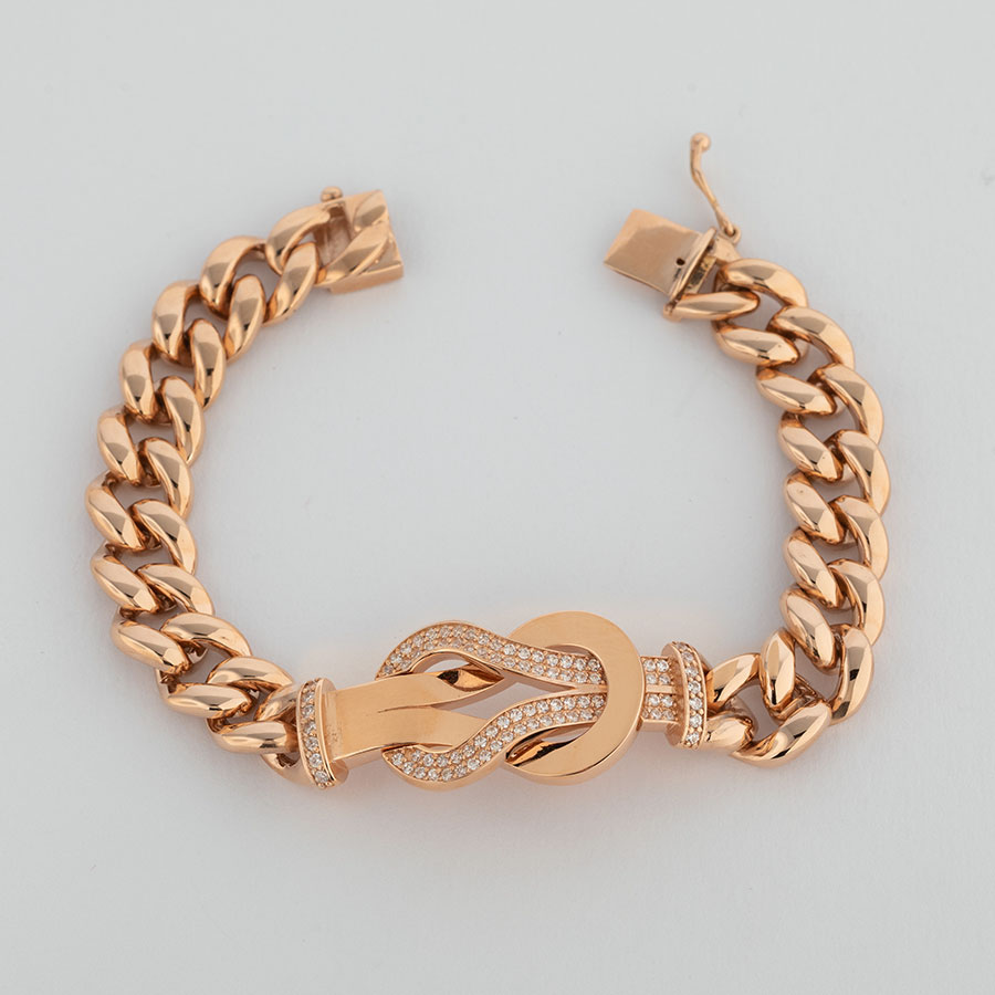 دستبند طلا زنانه امگا رزگلد نگین دار